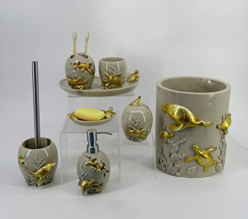 YHHRESINKING 6-inch Sea Turtle Toilet Brush Holder - Loyal Gold Resin Mother & Baby Design, Ocean Theme Bathroom Organizer - Image 5