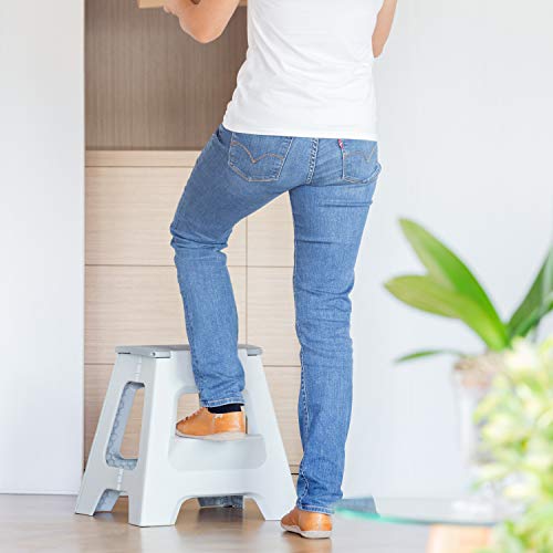 Vigar Compact Foldable 2-Step Stool, 16 inches, Lightweight, 330-pound Capacity Non-Slip Folding Step Stool for Kids and Adults, Gray
