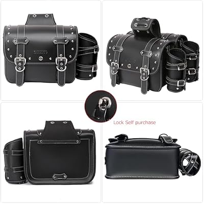 High-density Leather Motorcycle Saddlebags- Throw Over Saddle bags,Panniers Side Bags with cup holder,Waterproof, Side Tool Bag, Storage Tool Bag for Motorbike,Universal, 1 Pair,M (Black)