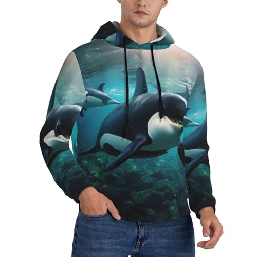 Sweat à capuche épaulards homme noir L - Pull hoodie toutes saisons