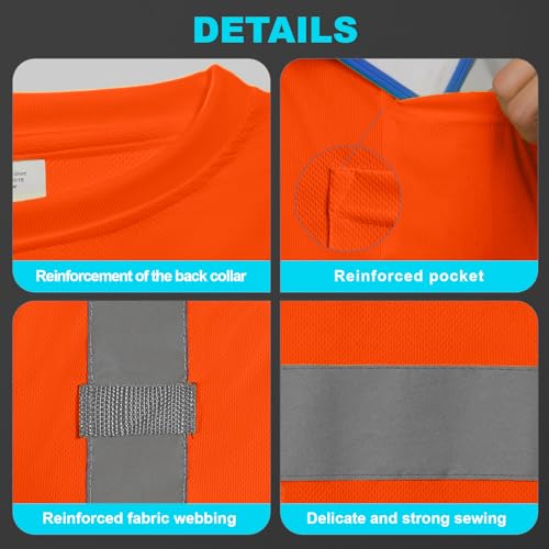 Class 3 High Visibility Safety Shirts for Men, Short Sleeve Hi Vis Shirts for Construction, Utility Workers, Orange 2X-Large 1pc - Image 5
