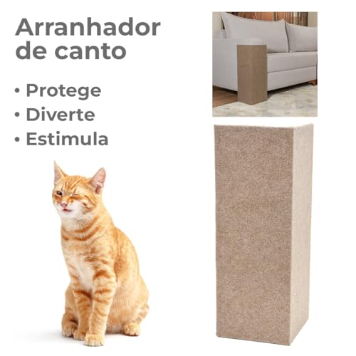 Arranhador Pet Gatos Cama Box e Canto De Sofá Com 2 Peças Montado MDF Premium (Bege)