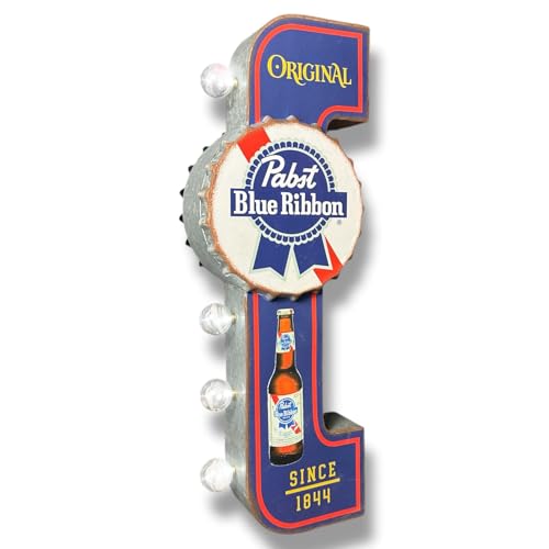 Pabst LED Sign – Vintage Double-Sided Marquee Wall Decor – Officially Licensed Galvanized Metal Light-Up Beer Sign – Bar, Garage, Man Cave Decoration – 25