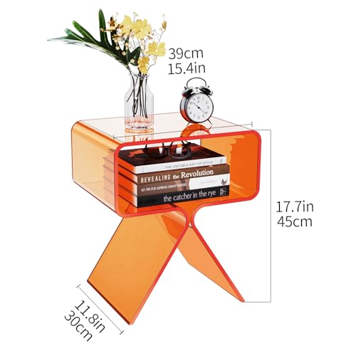 solaround Acrylic Nightstand Side Table Modern Design Clear Home Decor Display End Table for Living Room (Orange)
