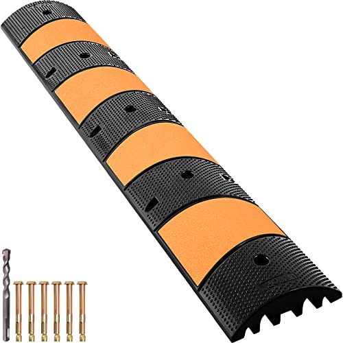 VEVOR Kabelbrücke, 1 Packung 2-Kanal-Überfahrschutz, 185 cm Lange modulare Bremsschwelle mit Einer Tragkraft von 9.980 kg, 185 x 31 x 5,5 cm Garagen-Kabelschutzmatte für Asphaltbeton-Kiesauffahrten