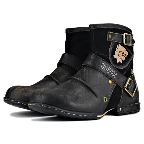 Image of OSSTONE Moto Boots for Men Fashion Zipper-up Leather Chukka Boots Casual Shoes Retro Style OS-5008-1-DA1B1