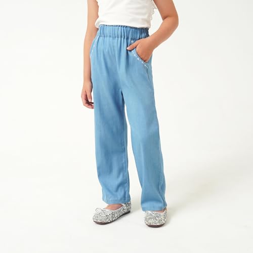 Image of Girls Pants with Pockets Pull On Lightweight Bell Bottoms Straight Leg Baggy Jeans for Girls Flare School Pants