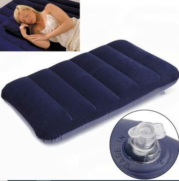 Image of Qwid Soft Comfortable Inflatable Velvet Air Pillow Cushion, Sleeping Bag, Travel Pillow (Blue, Pack of 1)
