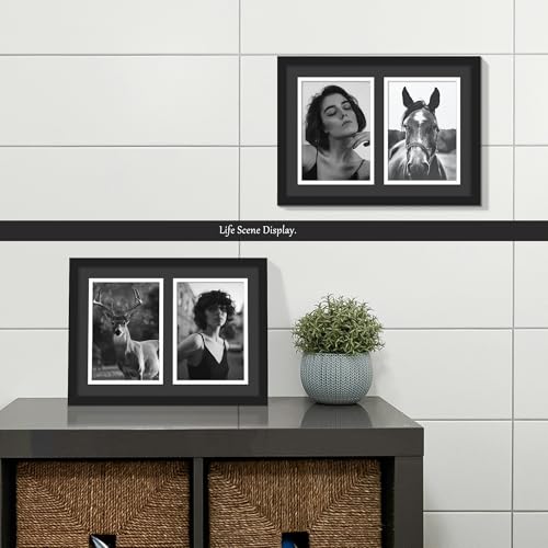 Image of DUENPY 8.5x12 Collage Picture Frame, 5x7 Collage Picture Frame, Displays Double 5x7 inch Photos, Wall Decor Wall Hanging or Tabletop, Black Mat.