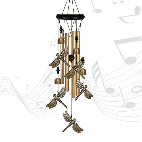 Outdoor Dragonfly Wind Chimes Decor, Memorial Wind Chime, Mobile Dragonfly Wind Bell, Wind Catcher, Bronze Dragonfly Wind Chimes For Home, Yard, Tree, Patio, Garden Dragonfly Decoration, Gifts For Mom #TOP6