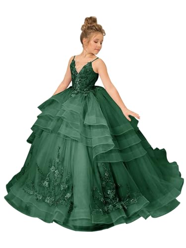 Flower Girl Dresses V Neck Applique Pageant Dresses for Girls Princess 1st Communion Dress