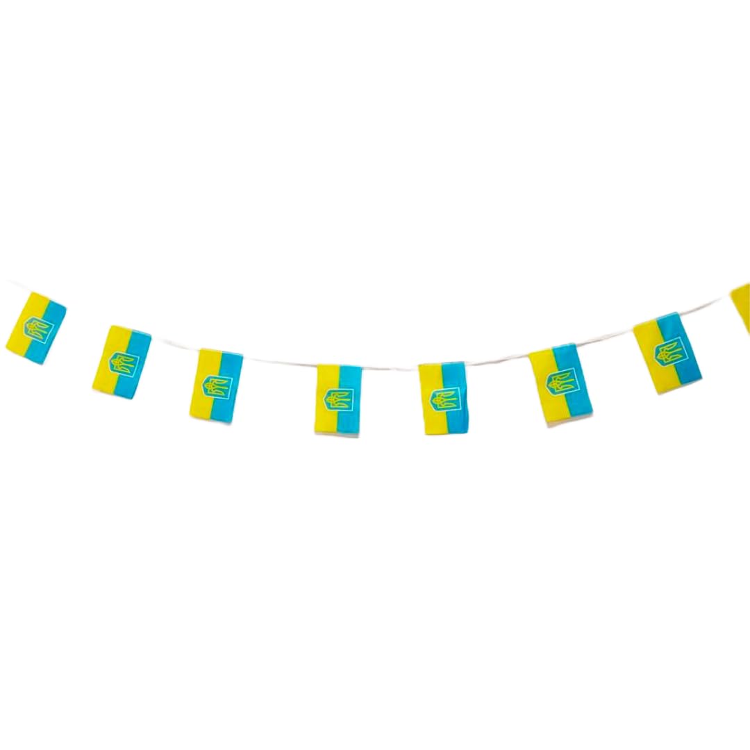 Pandiui23 Ukraine Flag 40pcs 11.4M Garland 14x21cm Blue and Yellow Rectangular PVC National Flag for Garden Bars Decorations