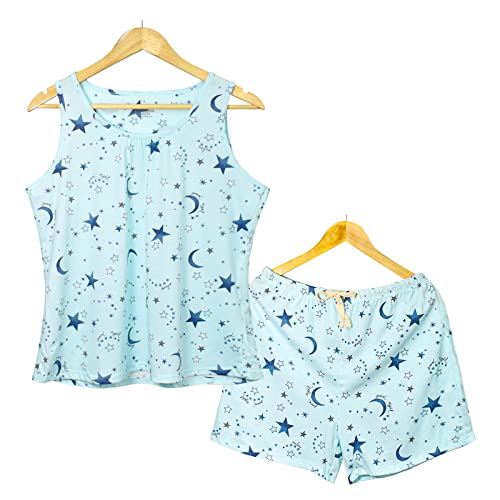XonyiCos 2-teiliges Damen-Pyjama-Set - ärmelloses T-Shirt und Shorts, Nachtwäsche Baumwolle Tank Top Loungewear, Grün , L Cover