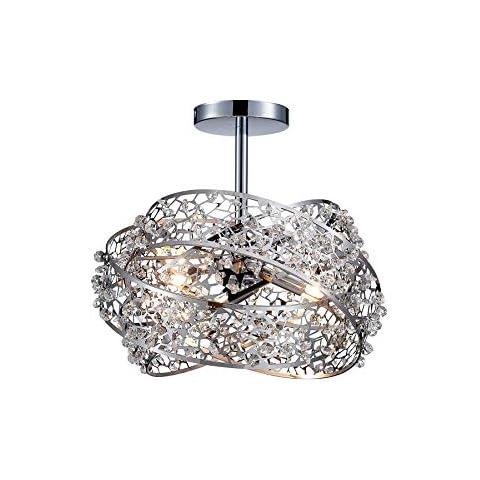Saint Mossi Triple-Annulus Ceiling Light Semi Flush Ceiling Chandelier Stainless Steel Lampshade with Crystal Glass Beads, Lamp Dia 35cm Cover