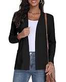DB MOON Womens Long Sleeve Cardigan Lightweight Fall Casual Open Front Sweater Light Weight Cardigans with Pockets M, Black
