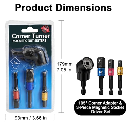 Miniatura 2 de Adaptador Taladro Angular 105 Grados Y Juego De 3 Piezas Extensiones Vástago Hexagonal 1 4 3 8 1 2 Pulgada, Adaptador Puntas Destornillador Impacto Para Taladro Eléctrico Destornillador Manual Diy