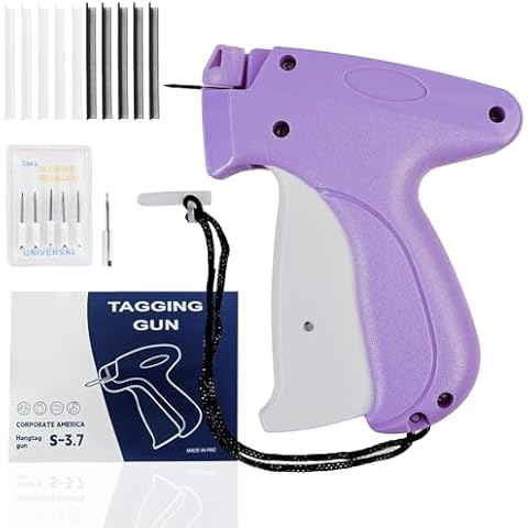 E-PRONSE Stitchy Mini Stitch Gun for Clothes, Stitchy Quick Clothing Fixer,Clothing Tag Gun for Clothes Quick Stitch Sewing Gun with 6 Fine Needles, 1000 Black & 1000 White Fasteners Purple Cover