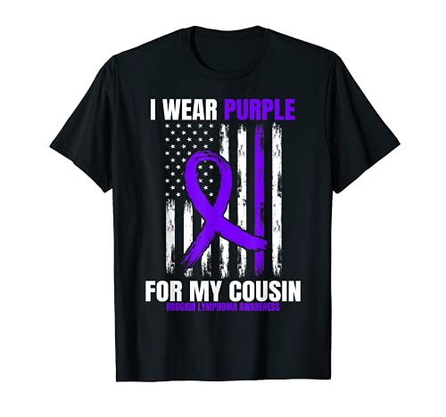 I Wear Purple Cousin Hodgkins Lymphoma Cancer Awareness Flag T-Shirt