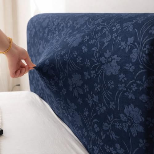 Image of HOMETHREADS Stretchable Velvet Headboard Cover | Soft, Dust-Proof & Wrinkle-Resistant Bed Back Protector | Fits Leather, Wooden & Fabric Bedsides |for 3ft to 3.5ft Beds (Navy, 90x65Cm)