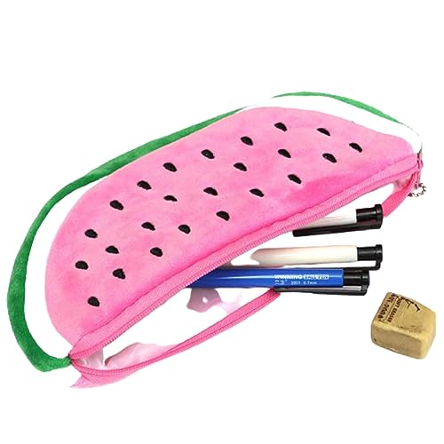 Estojo Escolar Pelúcia Fruta Papelaria Fofa Porta Caneta Organização (Melancia Rosa)