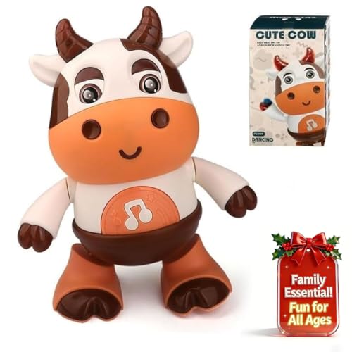 rafonie Dance Cow Light up Dancing Cow for Active Fun Dancing Cow Toy Musical Cute Cow Interactive Music Crawling Toy Baby Animal Sounds Toys Toddler Sensory Educational Toys with Light