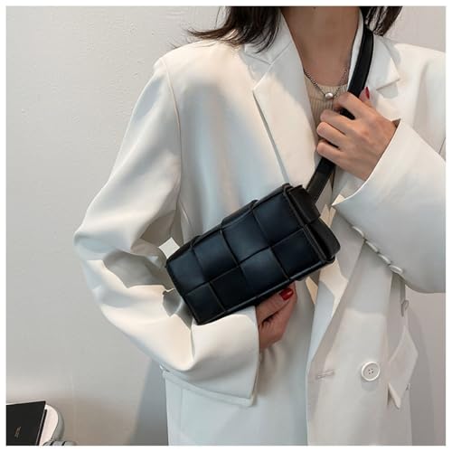 Mini Woven Crossbody Bag for Women, Square Shoulder Handbag Leather Clutch Purse Cute Fanny Packs with Adjustable Belt3