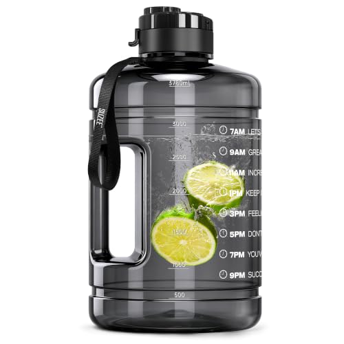 QD.SUZEE 1 Gallon Water Bottle, Water Jug with Motivational Time Marker & Handle (128 Ounce, Black)