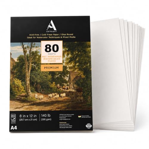 Image of ArtRight White Net Handmade Papers (280 GSM) Ultra Premium fine Textured Dotted Handmade Watercolor Papers for Watercolour, Gouache, Ink and Mixed Media (A4-80)