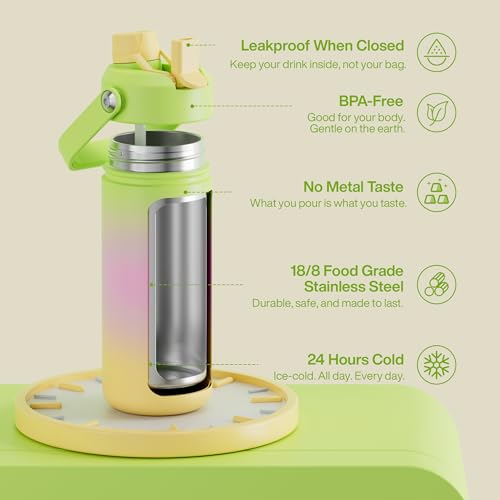 Image of ENCOOL Insulated Water Bottle with Straw Stainless Steel Water Bottle, Leak-Proof, BPA-Free, Double Wall Vacuum Keeps Cold for 24 Hours for Sports, Travel, School (18 oz, Morning Dew)