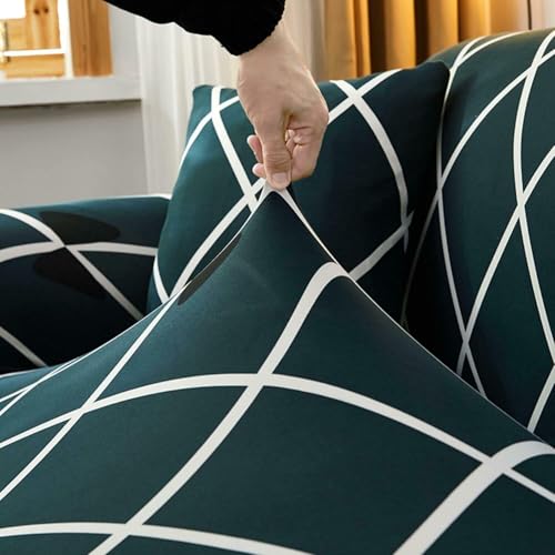 Image of Digital Print Sofa Cover Fully Covered 5 Seater Sofa Cover Non-Slip Sticky Elastic Stretchable Sofa Set Slipcover, 5 Seater (3+1+1) (Blue Lines)
