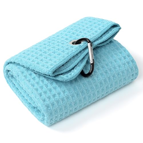 Mile High Life Premium Waffle-Weave Golf Towel | 21' X 24' | Extra Absorbent &Amp; Quick-Dry | Ultra-Soft Microfiber | Carabiner Clip | Multi-Color Options | Golf Accessory For Men &Amp; Women, Quietude