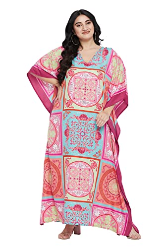 Oussum Women Polyester Casual Kaftan Long Plus Size Summer Beach Caftan Cover Ups Maxi Dresse for Ladies Boho Lounge Outfit