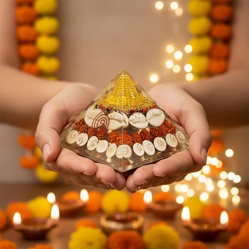 Image of ZAICUS Laxmi Pyramid 90mm with Shree Yantra & Gomti Chakra | Traditional Vastu Design, Ideal Gift for Festivals & Housewarming