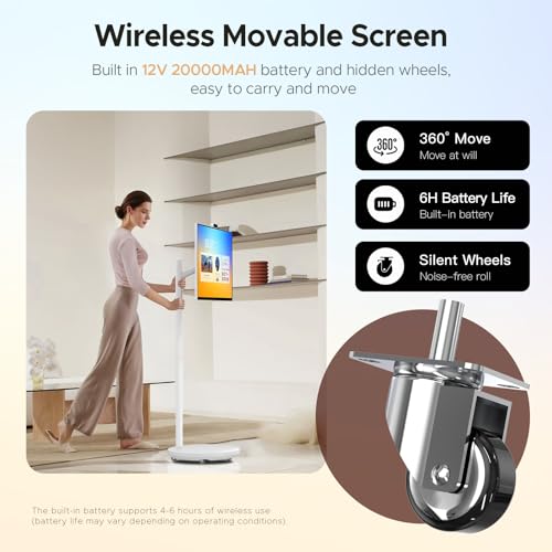 Image of 32 Inch Portable TV with Touchscreen, Mobile Smart Screen on Wheels, Rolling TV Android Monitor, FHD IPS Large Display, 8+128GB, Wireless Mirroring, Adjustable Stand, for Home /Office