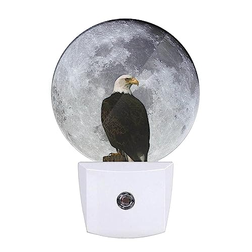 Image of Night Light Eagle Standing Before Full Moon Night Lights Plug into Wall 0.5W LED Lighting Auto on /Off for Hallway Stairway Kitchen Home Decor