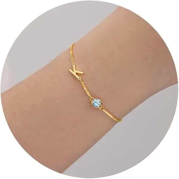 Birthstone Bracelets for Women Birthday Gifts for Teens Initial Bracelet Trendy Letter A-Z Dainty Bracelet 21st 30th Mom Birthday Gift Birthstone Jewelry