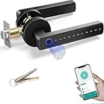 TEKXDD Smart Lock with Handle - Fingerprint Door Lock, Keyless Entry Knob with APP/Code/Keys/Fingerprint | Electronic Keypad Deadbolt for Home & Hotel, Bluetooth-Controlled Door Lock Set, Black