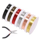 VEGCOO 6 Rollen 0.5mm Schmuckdraht Basteldraht, anlaufgeschützt Kupferdraht Handwerk Schmuck Draht für Ring DIY Basteln Perlen und Schmuckherstellung Armbänder selber machen Ringe selber machen set
