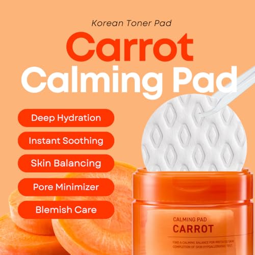 Image of Carrot Calming Toner Pads - Korean Toner Pads with Centella Asiatica, Redness Reducing Skin Care, Pore Minimizer, Soothing & Hydrating with Jeju Carrot Extract, 100% 7 Layer Cotton 40 Pad