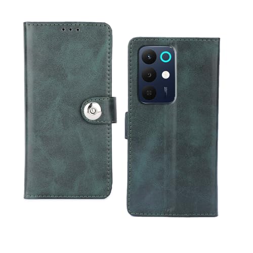 Image of amazon basics Realme 15X 5G Flip Cover | Card Pockets Wallet & Stand | Flip Cover for Realme 15X 5G (Green Button)