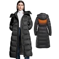 LOLA PIU Women's Winter Full Length 800 Fill Duck Down Coat,Plus Size Long Puffer Jacket Parka for Ladies,Hooded,Thickened