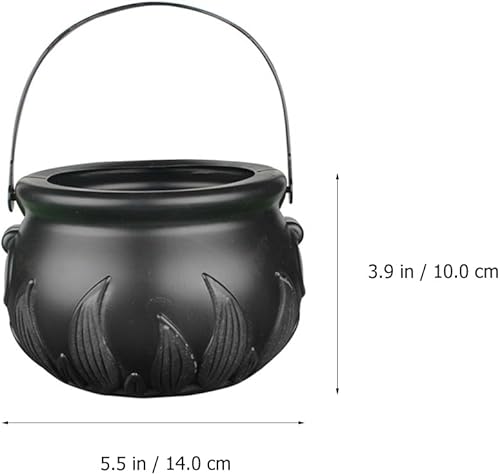 Miniatura 4 de DOITOOL 4 unidades de caldero de bruja de Halloween, barril de llama de plástico, caldero negro, cubos de dulces de Halloween, recipiente con asa
