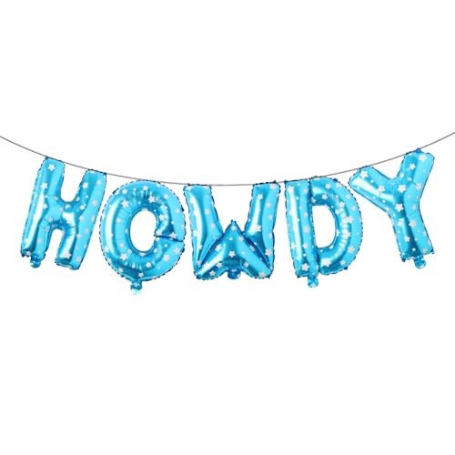 Howdy Party Decorations, Western Cowboy Party Decoration, Howdy Foil Balloons Cow Balloon Banner for Bachelorette Bridal Shower Wedding Engagement (HOWDY Blue Star)