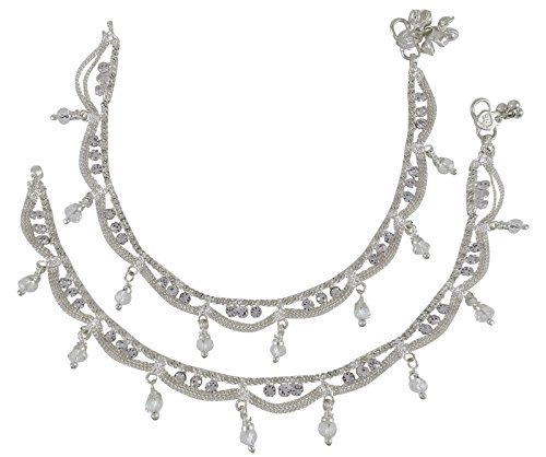 Banithani Ethnic Indian Traditional Silver Tone CZ Payal Bridal Anklet Women Foot Jewelry