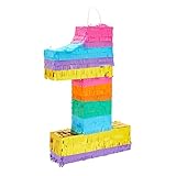 Rainbow Number 1 Pinata for 1st Birthday Party Decorations, Fiesta, Cinco de Mayo, Anniversary Celebration (Small, 16.5 x 11 x 3 In)