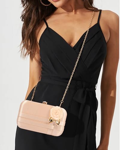 Image of ADISA Studded flower formal party clutch with pearl handle and gold chain for women and girls (CL111)