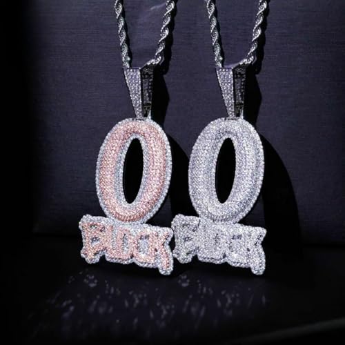 Hip-hop jewelry English letter O-shaped BLOCK copper inlaid zircon 18k gold-plated necklace pendant with 3mm 24-inch stainless steel chain3