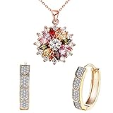WSKFLY 14K Gold Plated Arrows Diamonds Huggie Earrings,Colorful Snowflake Pendant Necklace, Rose Gol