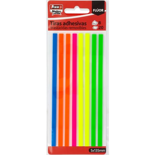 Fixo Notes | Tiras Adhesivas para Subrayar con Formas | 180 Tiras | Plástico Traslúcido | Reposicionable | Permite Escribir con Lápiz o Bolígrafo | Perfectas para Subrayar y Marcar Páginas