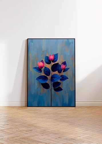 Lámina de arte floral moderno en lienzo de 20x30cm con diseño abstracto azul y rosa